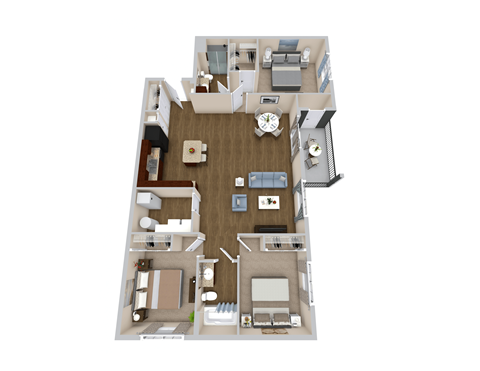Floor plan for 3 beds, 2 baths, 1444 sqft